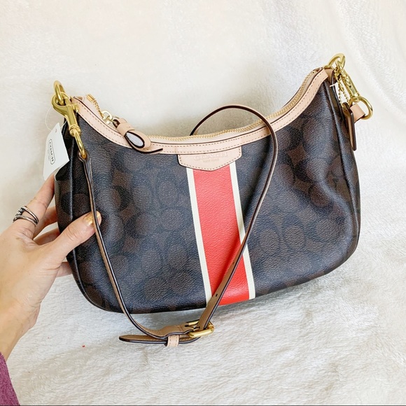 NWT Coach Stripe Signature Canvas Zip Hobo Bag - Picture 2 of 6